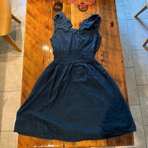 Synergy Dress in Navy w/ Elasticized Waist and Frilled Neckline  (M)